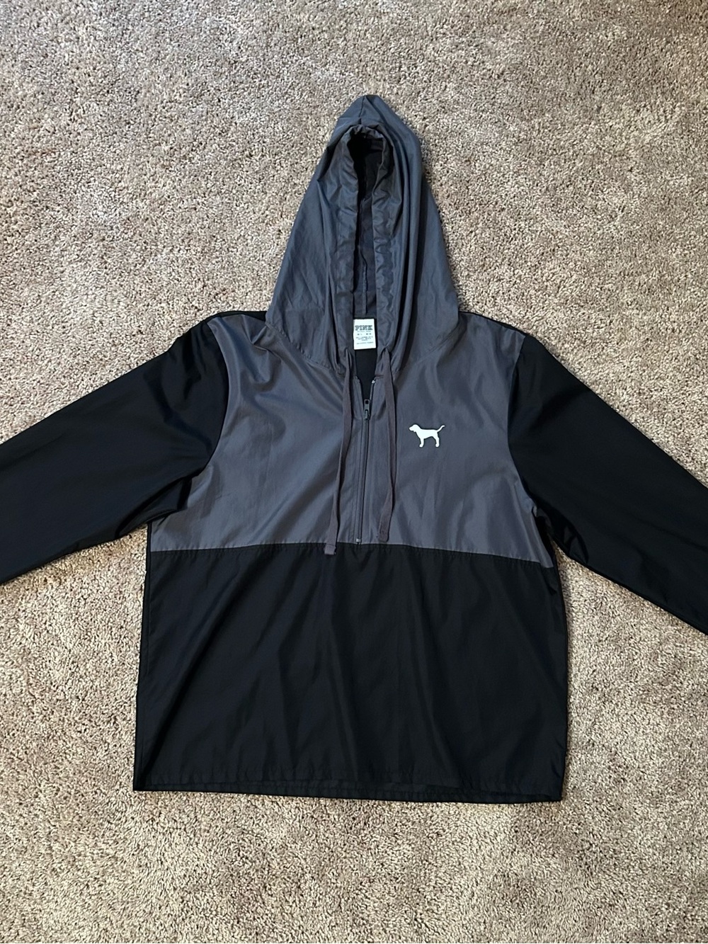 PINK Victoria's Secret Two-Tone Hooded Windbreaker - Gray & Black